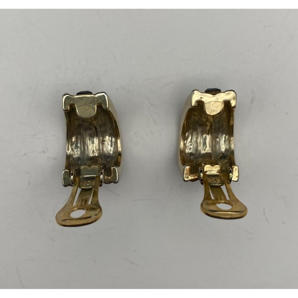 Vintage Clip-On Earrings Hoop Two Tone Black Faceted Glass Statement Chunky - Picture 5 of 10